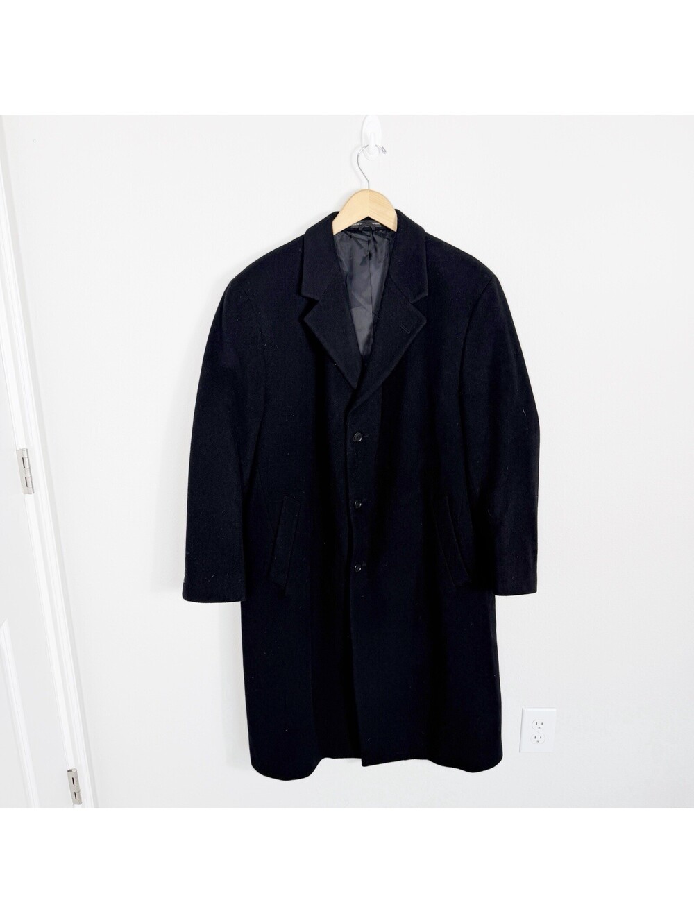 Vintage London Fog Men's Overcoat 42R Black Wool Trench Coat Classic Business